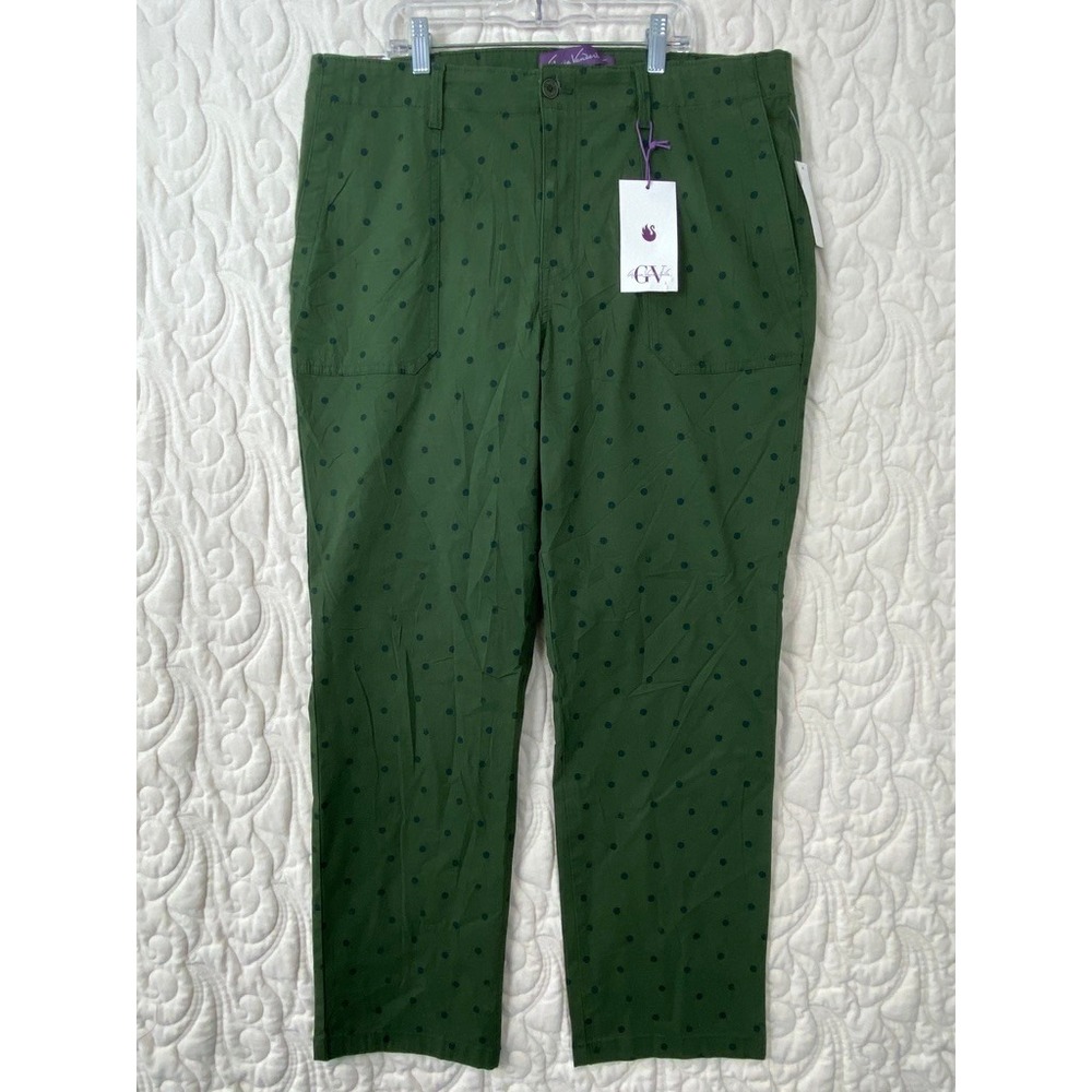 Gloria Vanderbilt Olive Green Straight Leg Polka Dot Pants